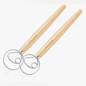 Package of 2 Wooden Handle Danish Dough Whisk NIB
